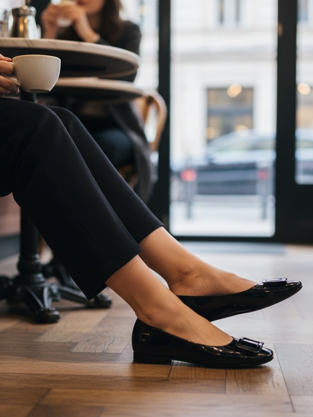 Roger Vivier black patent leather buckle flats.